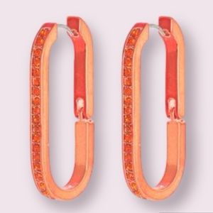 Tasha Pavé Crystal Oval Hoop Earrings in Orange